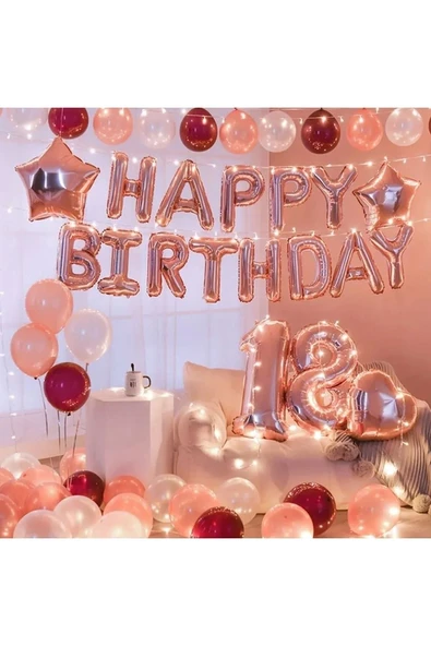 Bkmc Rose Gold Lüks Yaş Happy Bırthday Doğum Günü Parti Süsü ürün görseli