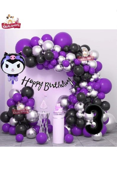 Bkmc Yaş Folyolu Kuromi Temalı Balon Seti Kuromi Doğum Günü Parti Seti Süsü - Resim 3