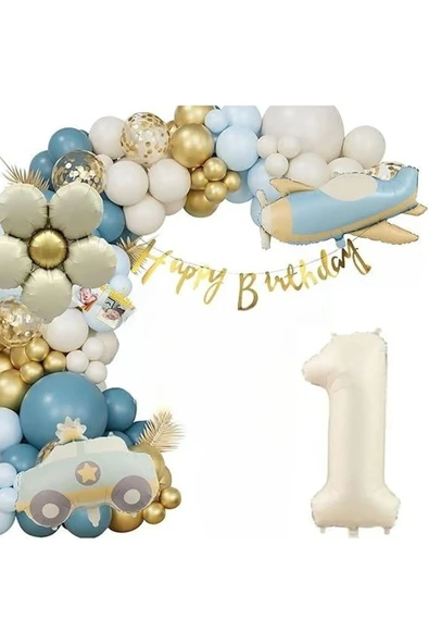 Bkmc ARABASI PAPATYA FOLYOLU 1 YAŞ BALONLU DOĞUM GÜNÜ PARTİ SETİ SÜSÜ - Resim 3