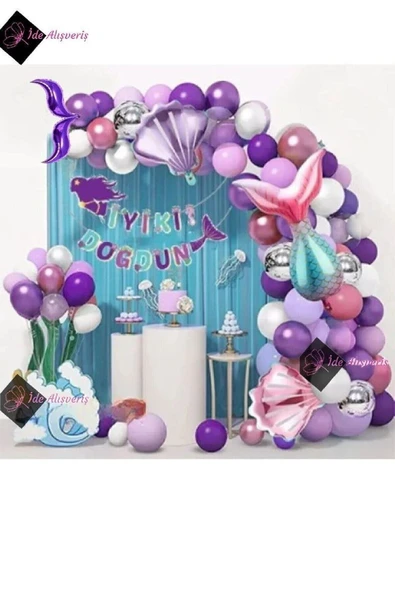 Bkmc Deniz Kızı Bannerlı Lüks Doğum Günü Parti Set Doğum Günü Süsü - Resim 3