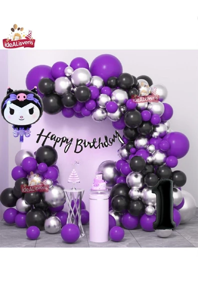Bkmc Yaş Folyolu Kuromi Temalı Balon Seti Kuromi Doğum Günü Parti Seti Süsü