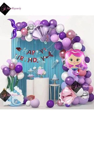 Bkmc Happy Birthday Deniz Kızı Bannerlı Lüks Doğum Günü Parti Set Doğum Günü Süsü ürün görseli 1