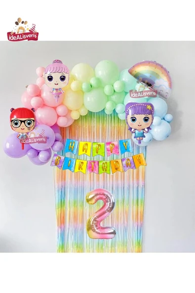Bkmc LÜKS 2 YAŞ GÖKKUŞAĞI BANNERLI ARKAFONLU BEBEK FOLYOLU BALONLU DOĞUM GÜNÜ PARTİ SETİ SÜSÜ - 2