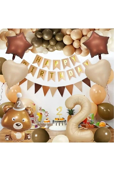 Bkmc SEVİMLİ AYI TEMALI YAŞ RAKAM FOLYO BALONLU DOĞUM GÜNÜ PARTİ SETİ SÜSÜ - 4