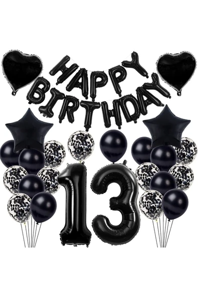 Bkmc Yaş Folyolu Siyah Dekorasyonu Doğum Günü Dekorasyonu Seti, Siyah Doğum Günü Parti Seti Süsü ürün görseli 1