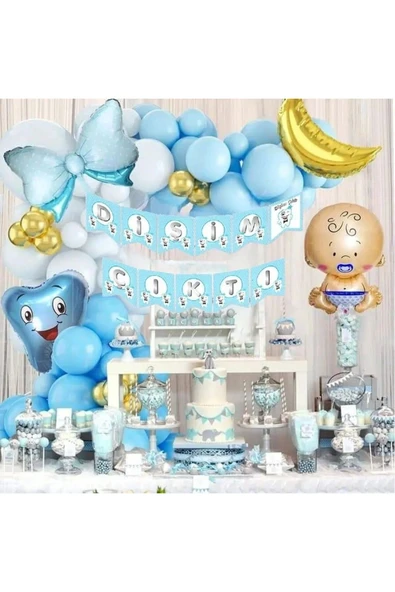 Bkmc Diş Folyo Balonlu Uzar Yazılı Dişim Çıktı Erkek Bebek Folyo Balonlu Konsept Parti Seti ürün görseli 1