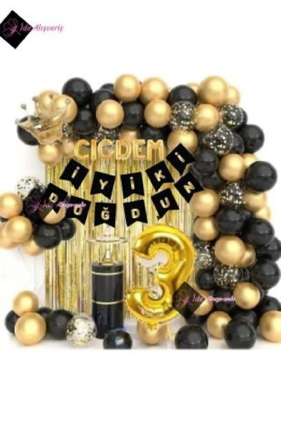 Bkmc 7 Harfli Isim Kral Taç 3 Yaş Balonlu Balon Zincirli Doğum Günü Seti Iyi Ki Doğdun ürün görseli 1