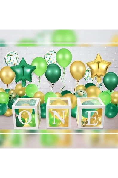 Bkmc EN DOLUSET Yeşil Gold Doğum Günü Konsepti One Kutulu Erkek ve Kızlar İçin Doğum Günü süsü Parti Seti - Resim 4