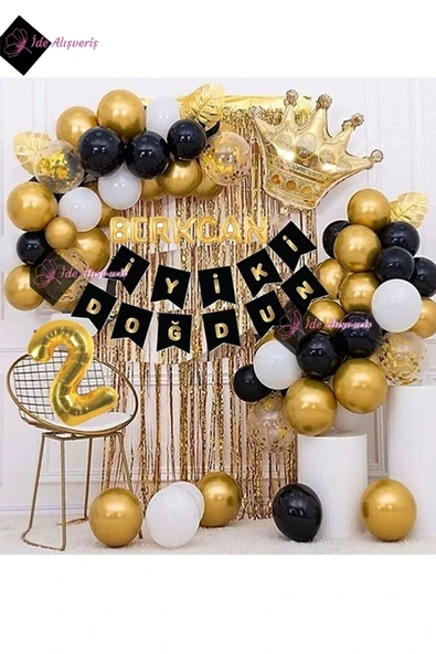 Bkmc 8 Harfli Isim Ve 2 Yaş, Kral Taçlı Balon Zinciri Doğum Günü Seti Iyi Ki Doğdun Doğum Günü Lüks Seti