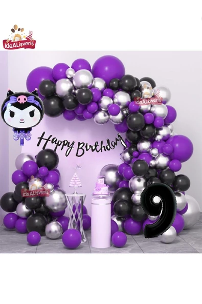 Bkmc Yaş Folyolu Kuromi Temalı Balon Seti Kuromi Doğum Günü Parti Seti Süsü - 8