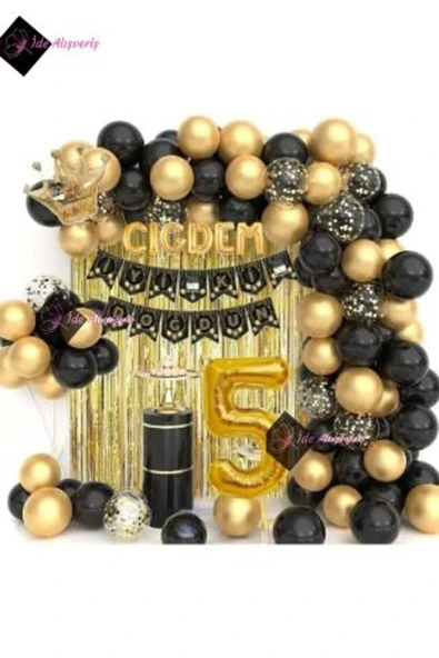 Bkmc 6 Harfli Isim Kral Taç 5 Yaş Balonlu Balon Zincirli Doğum Günü Seti Iyi Ki Doğdun - 2