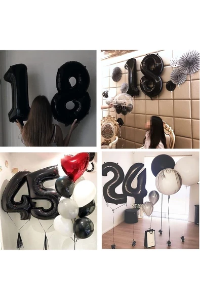 Bkmc Yaş Folyolu Siyah Dekorasyonu Doğum Günü Dekorasyonu Seti, Siyah Doğum Günü Parti Seti Süsü - Resim 3