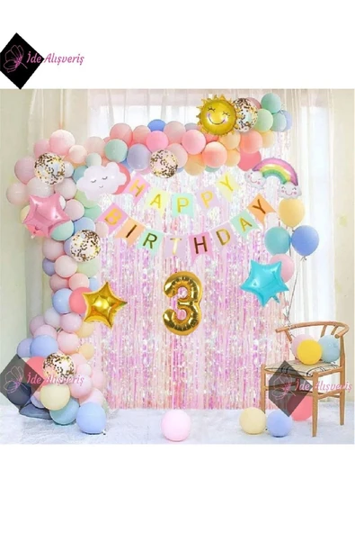 Bkmc Doğum Günü Partisi Süslemeleri, Gökyüzü Teması, Güneş Bulutları Gökkuşağı Doğum Günü Parti Seti Süsü - Resim 2