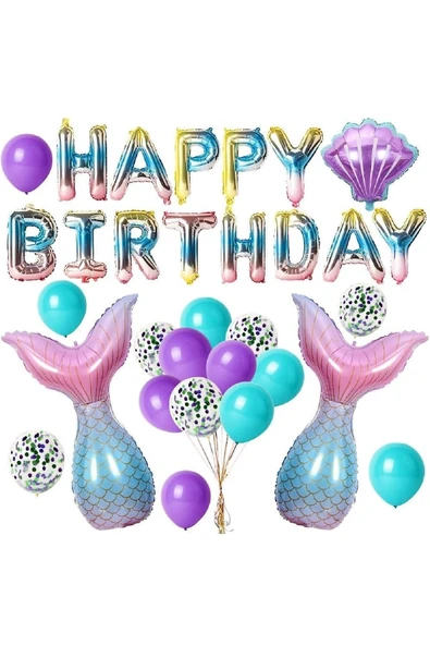 Bkmc Deniz Kızı Doğum Günü Süsü Çocuk ve Kadın Doğum Günü Partilerine Uygun Doğum Günü Parti Seti - Resim 4