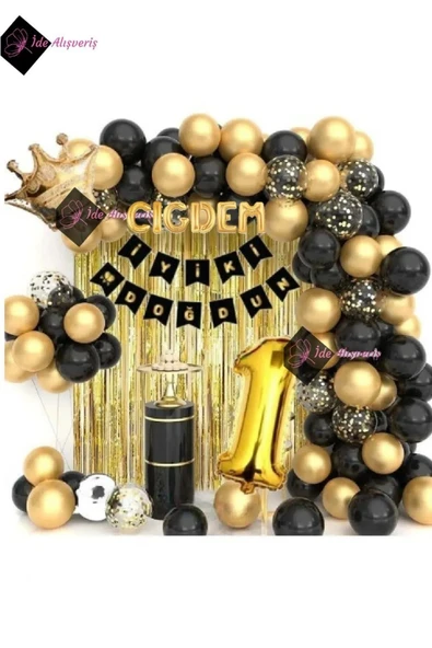 Bkmc 6 Harfli Isim Kral Taç 1 Yaş Balonlu Balon Zincirli Doğum Günü Seti Iyi Ki Doğdun ürün görseli 1