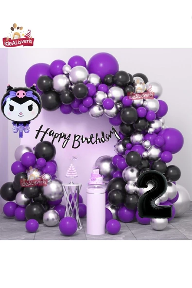 Bkmc Yaş Folyolu Kuromi Temalı Balon Seti Kuromi Doğum Günü Parti Seti Süsü - 2