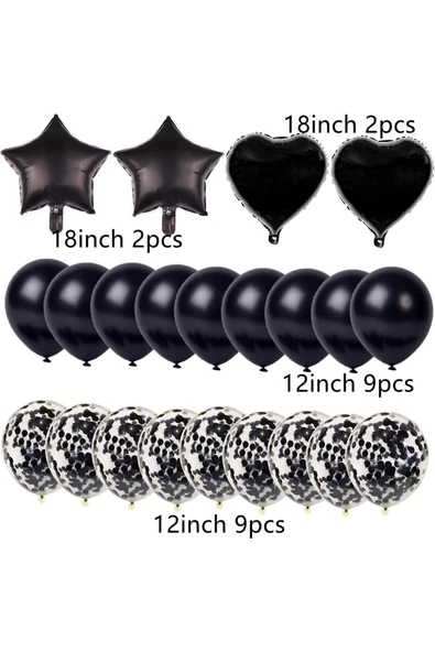 Bkmc Yaş Folyolu Siyah Dekorasyonu Doğum Günü Dekorasyonu Seti, Siyah Doğum Günü Parti Seti Süsü - Resim 2