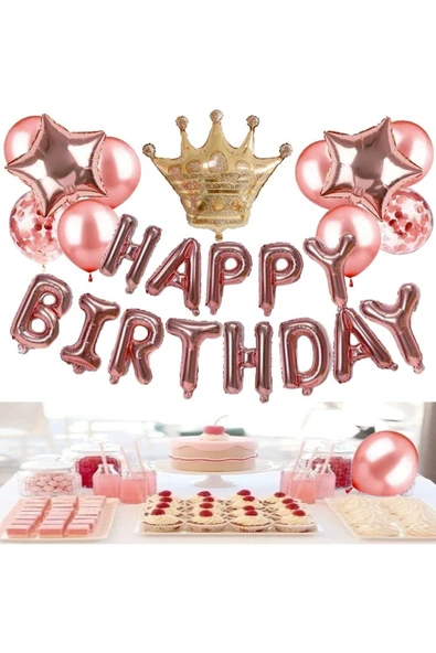 Bkmc Kral Taçlı Balon Zinciri Doğum Günü Seti Iyi Ki Doğdun Doğum Günü Lüks Set Rose Gold ürün görseli 1