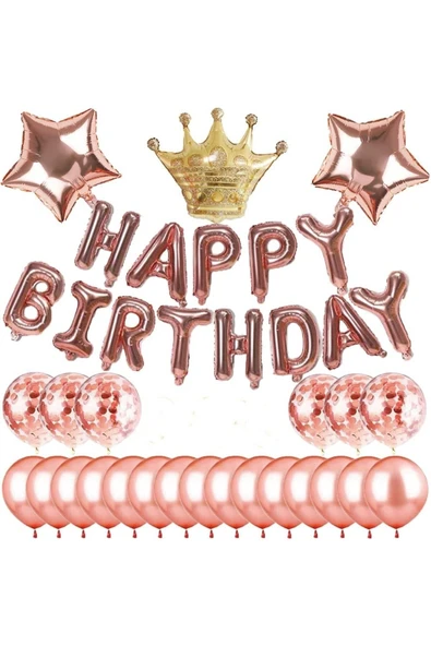 Bkmc Kral Taçlı Balon Zinciri Doğum Günü Seti Iyi Ki Doğdun Doğum Günü Lüks Set Rose Gold - Resim 2