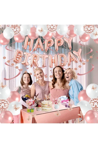 Bkmc Yaş Folyolu Kadınlar Için Rose Gold Doğum Günü Partisi Süsü, Doğum Günün Kutlu Olsun Afişi - Resim 3