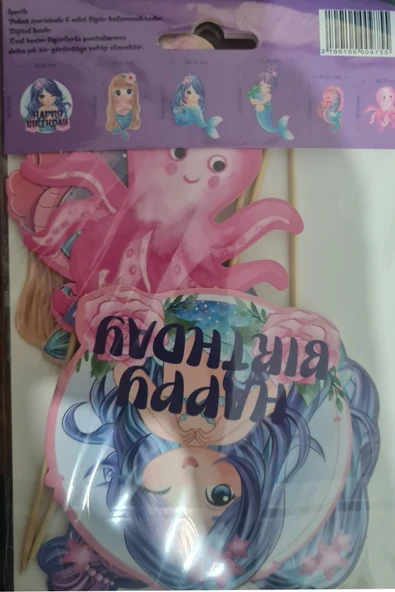 Bkmc 6 adet, Deniz Kızı Temalı Doğum Günü Pasta Süsü Deniz Kızı Baby Pasta Süsü - 3