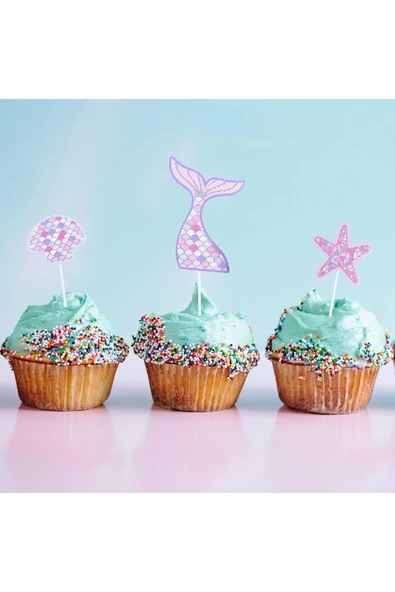 Laviyosa Deniz kızı pasta dekorasyonu, parıltılı deniz kızı pasta dekorasyonu, deniz kızı pasta Süsü - 5