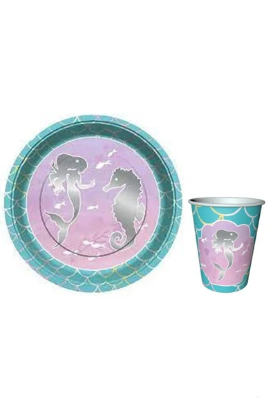 Bkmc Deniz Kızı Temalı 8 Li Karton Tabak Bardak Set - 2