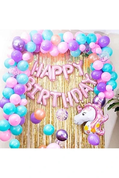 Bkmc Unicorn Temalı 50 Adet Balonlu Doğum Parti Konsepti - 2