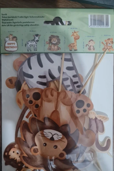 Bkmc 6 adet, Safari Temalı Doğum Günü Pasta Süsü Safari Baby Animal Pasta Süsü - 6