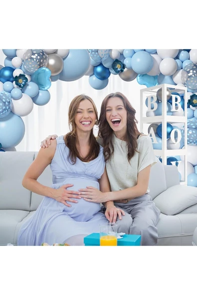 Bkmc LÜKS CİNSİYET PARTİSİ ERKEK ÇOCUK BEYAZ MAVİ BALON KEMER SETİ BEBEK KUTULARI PARTİ MALZEMELERİ - Resim 3