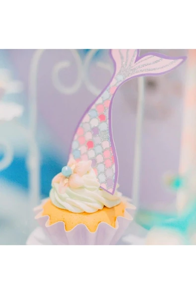 Laviyosa Deniz kızı pasta dekorasyonu, parıltılı deniz kızı pasta dekorasyonu, deniz kızı pasta Süsü - 4