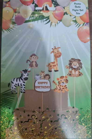 Bkmc 6 adet, Safari Temalı Doğum Günü Pasta Süsü Safari Baby Animal Pasta Süsü - 5