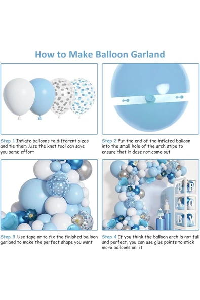 Bkmc LÜKS CİNSİYET PARTİSİ ERKEK ÇOCUK BEYAZ MAVİ BALON KEMER SETİ BEBEK KUTULARI PARTİ MALZEMELERİ - Resim 4