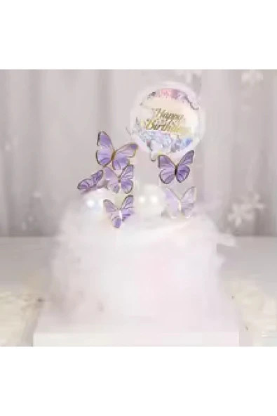 Bkmc Pembe Happy Birthday Yuvarlak Kelebek Pasta Topper Kelebekler Dekorasyon Malzemeleri Pasta Süsü - 7