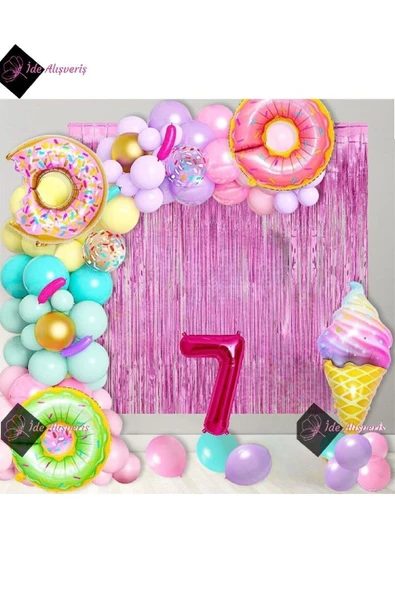 Bkmc Yaz Sıcaklığında Doğum Gününüzü Serinletecek Donutlı Dondurmalı Dolu Dolu Doğum Günü Parti Seti Süsü ürün görseli 1