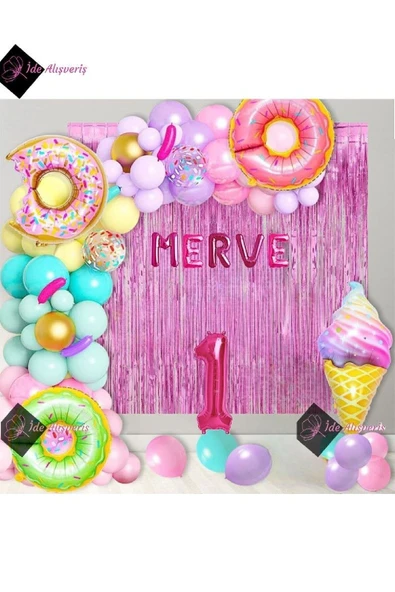 Bkmc 5 Harfli Yaz Sıcaklığında Doğum Gününüzü Serinletecek Donatlı Dondurmalı Doğum Günü Parti Seti Süsü1 ürün görseli