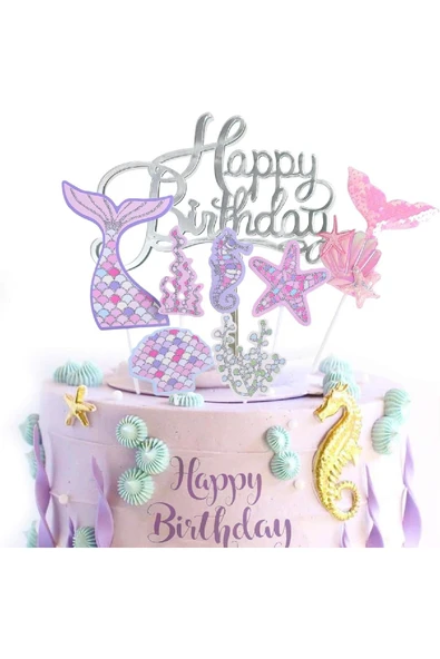 Laviyosa Deniz kızı pasta dekorasyonu, parıltılı deniz kızı pasta dekorasyonu, deniz kızı pasta Süsü