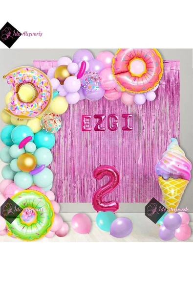 Bkmc 4 Harfli Yaz Sıcaklığında Doğum Gününüzü Serinletecek Donatlı Dondurmalı Doğum Günü Parti Seti Süsü2 - 2