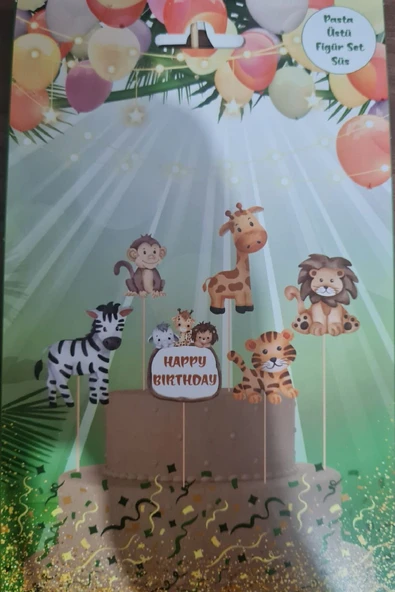 Bkmc 6 adet, Safari Temalı Doğum Günü Pasta Süsü Safari Baby Animal Pasta Süsü - 3