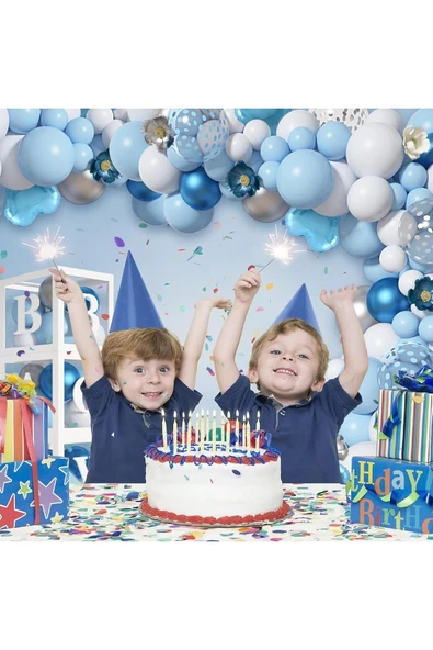 Bkmc LÜKS CİNSİYET PARTİSİ ERKEK ÇOCUK BEYAZ MAVİ BALON KEMER SETİ BEBEK KUTULARI PARTİ MALZEMELERİ - Resim 7