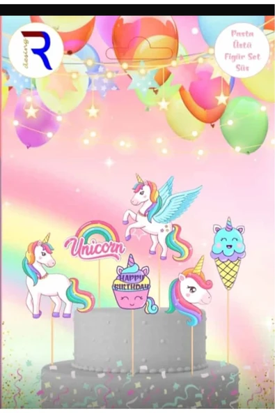 Bkmc 6 adet, Unicorn Temalı Doğum Günü Pasta Süsü Unicorn Baby Pasta Süsü - 4