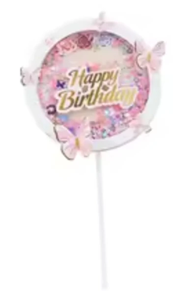 Bkmc Pembe Happy Birthday Yuvarlak Kelebek Pasta Topper Kelebekler Dekorasyon Malzemeleri Pasta Süsü