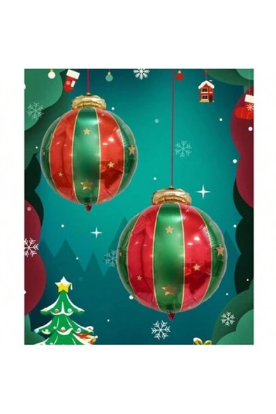 Bkmc Yeni Yıl Konsepti Kırmızı Yeşil Renkli Dekor Süsü Yılbaşı Top Folyo Balon - Resim 3