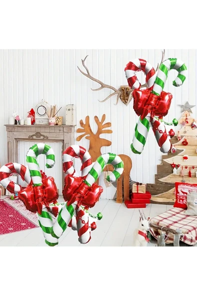Bkmc Kırmızı Yeşil Baston Folyo Balon Yılbaşı Folyo Balonu - Resim 6