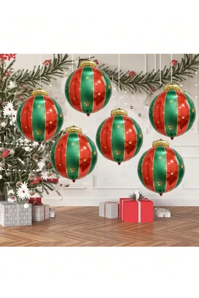Bkmc Yeni Yıl Konsepti Kırmızı Yeşil Renkli Dekor Süsü Yılbaşı Top Folyo Balon - Resim 4