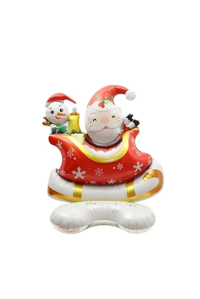 Bkmc YILBAŞI Ayaklı Kızaklı Noel Baba Folyo Balon - Resim 3
