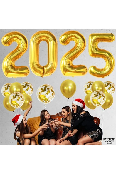 Bkmc Gold 2025 Balonları 18'li Paket  Yılbaşı Gecesi Parti Malzemeleri İçin Mutlu Yıllar Balonları Süsü - Resim 4