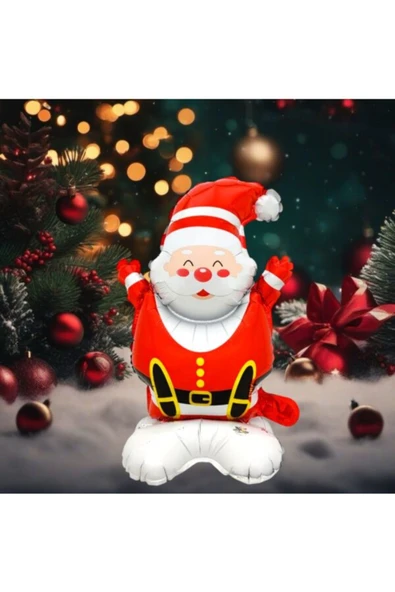 Bkmc Ayaklı Küçük Oturan Noel Baba Folyo Balon Yılbaşı Folyo Balonu Süsü