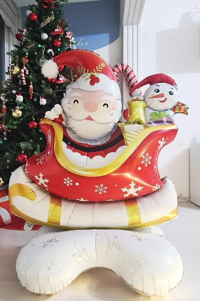 Bkmc YILBAŞI Ayaklı Kızaklı Noel Baba Folyo Balon - Resim 4