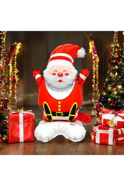 Bkmc Ayaklı Küçük Oturan Noel Baba Folyo Balon Yılbaşı Folyo Balonu Süsü - 4